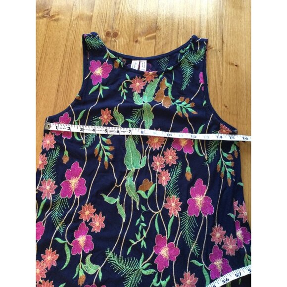 Anthropologie Meadow Rue Navy Floral Embroidered Tank Top S Whimsigoth Dark Fair - Picture 6 of 7